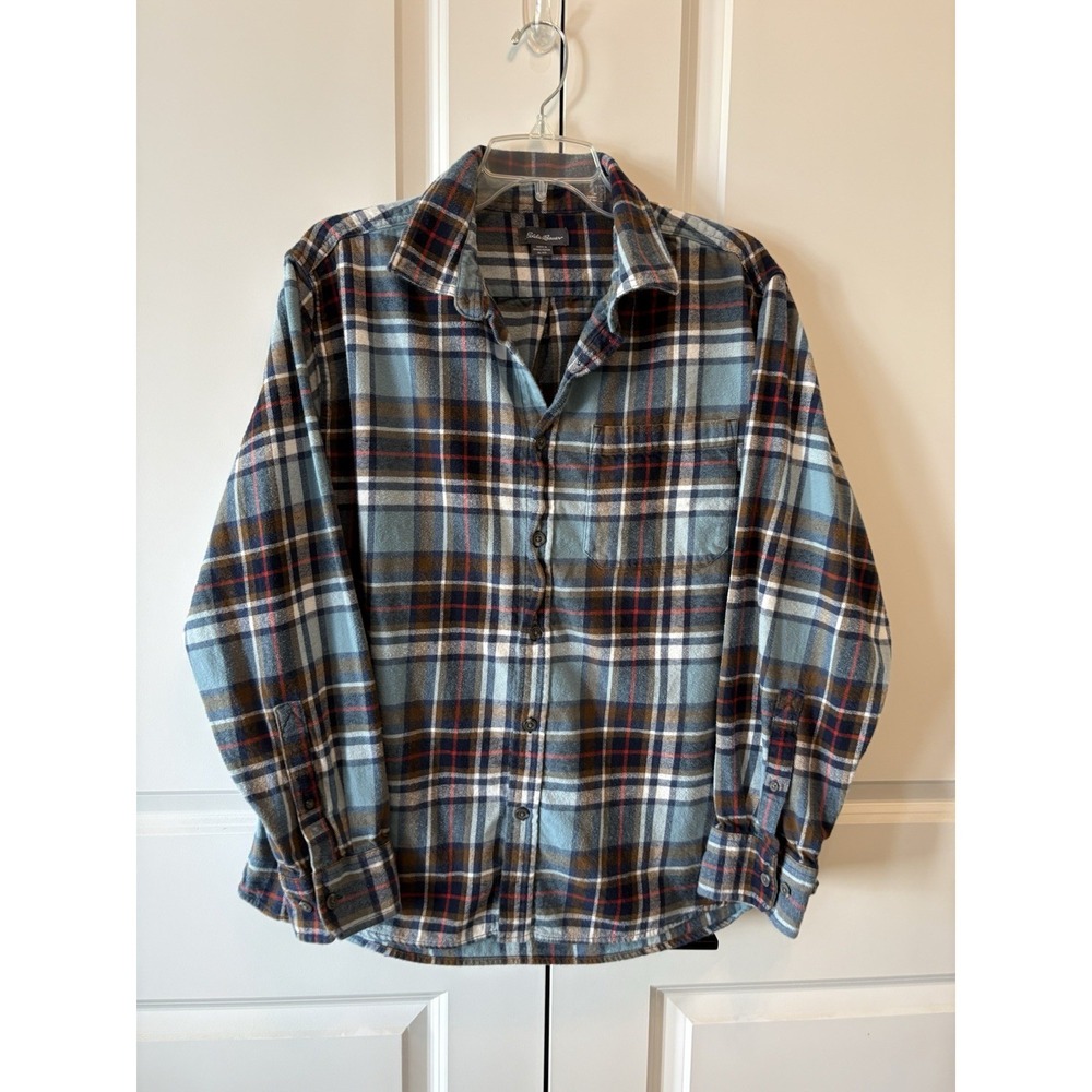 Eddie Bauer Men's Blue Plaid Long Sleeve Button Up Flannel Shirt XXL